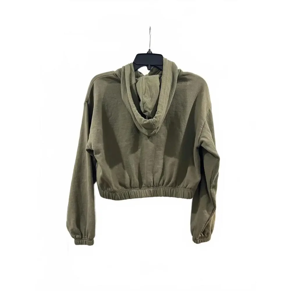 True Religion Army Green And Pink Logo Cropped Hoodie Sweatshirt- Size Small - Picture 2 of 9